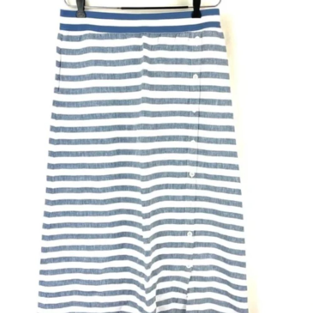 J. Jill Love Linen Blue White Stripe Button Skirt - Picture 3 of 5